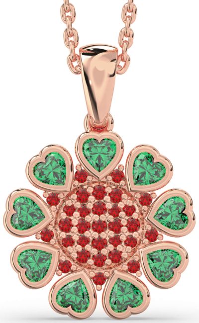 Emerald & Ruby Rose Gold Heart Necklace
