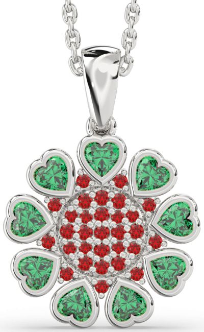 Emerald & Ruby Platinum Heart Necklace