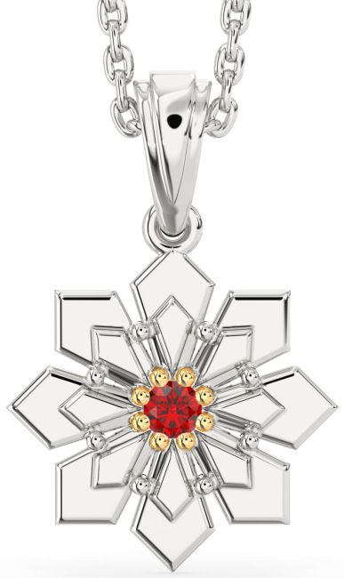 Ruby Gold Silver Flower Necklace