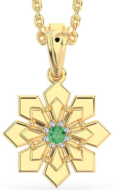 Emerald Gold Silver Flower Necklace