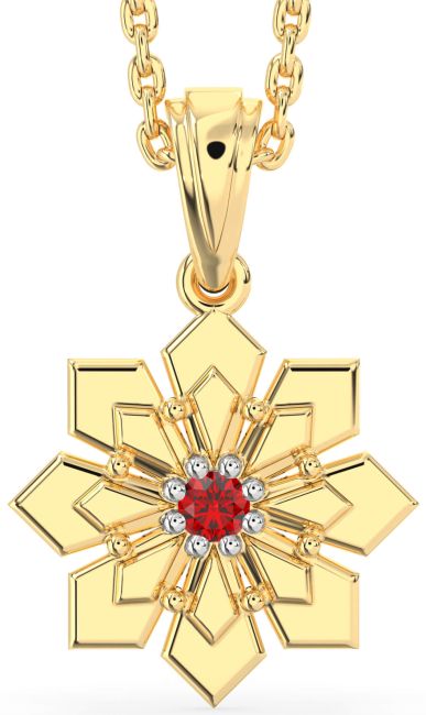 Ruby Gold Silver Flower Necklace