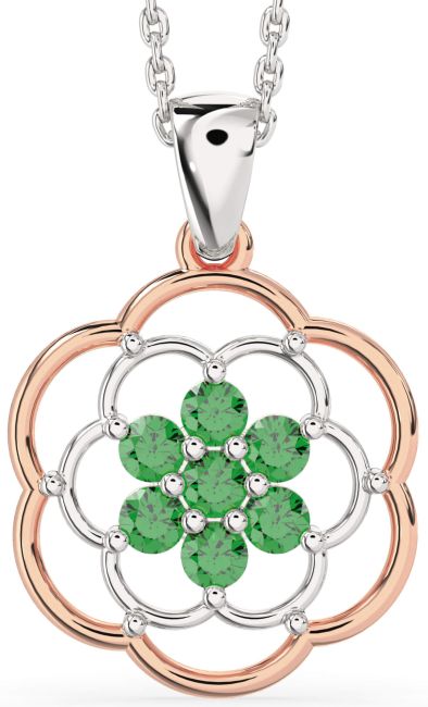 Emerald Rose Gold Silver Flower Necklace