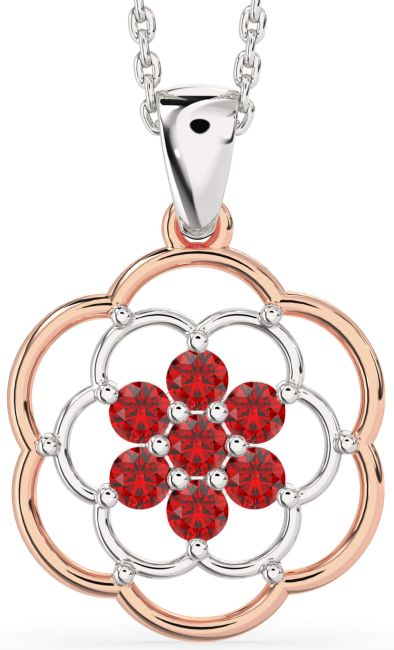 Ruby White Rose Gold Flower Necklace