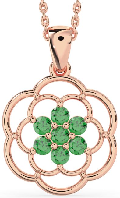 Emerald Rose Gold Silver Flower Necklace