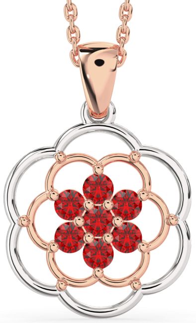 Ruby Rose Gold Silver Flower Necklace