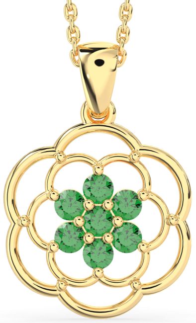 Emerald Gold Silver Flower Necklace