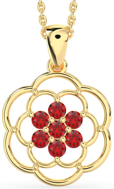 Ruby Gold Silver Flower Necklace