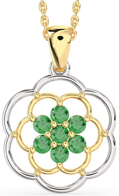 Emerald Gold Silver Flower Necklace