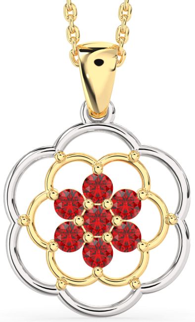 Ruby Gold Silver Flower Necklace