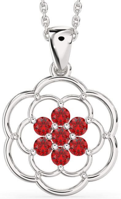 Ruby Platinum Flower Necklace
