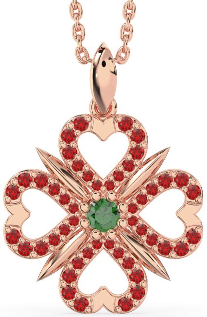 Emerald & Ruby Rose Gold Silver Clover Necklace