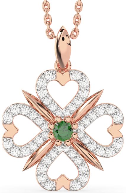 Emerald Rose Gold Silver Clover Necklace