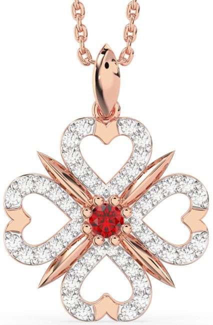 Diamond & Ruby Rose Gold Clover Necklace
