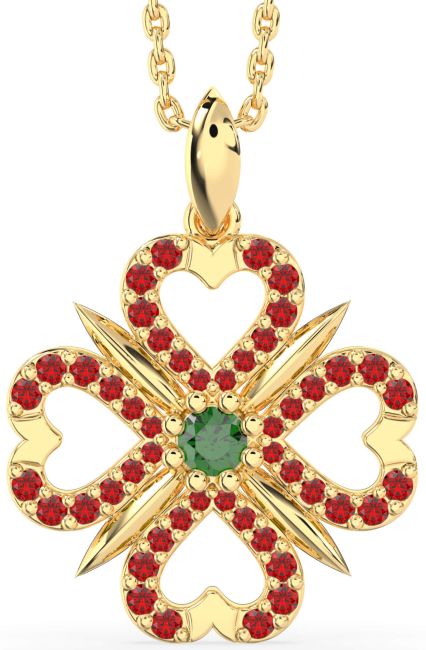 Emerald & Ruby Gold Silver Clover Necklace