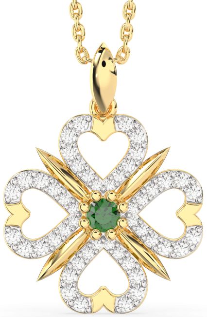 Emerald Gold Silver Clover Necklace
