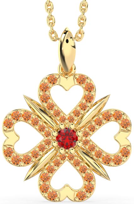 Ruby & Citrine Gold Silver Clover Necklace