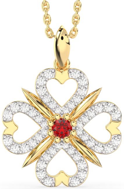 Ruby Gold Silver Clover Necklace