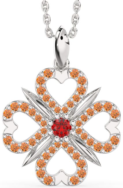 Ruby & Citrine Silver Clover Necklace