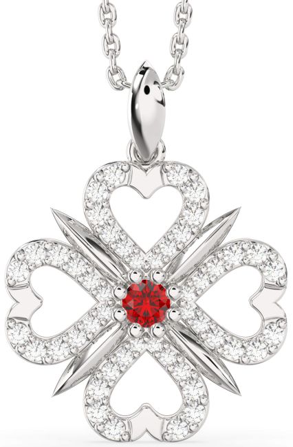 Ruby Silver Clover Necklace