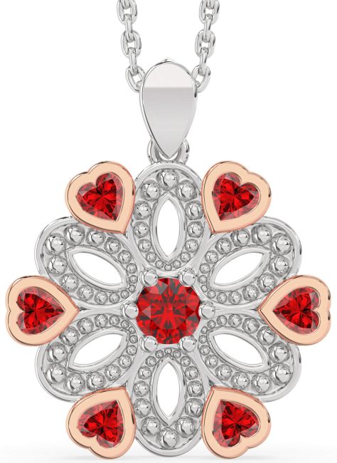 Ruby Rose Gold Silver Flower Necklace