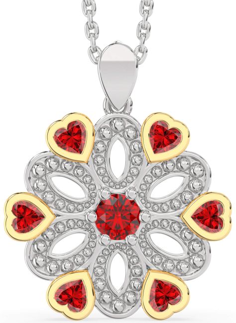 Ruby Silver & 10K gold Flower Necklace