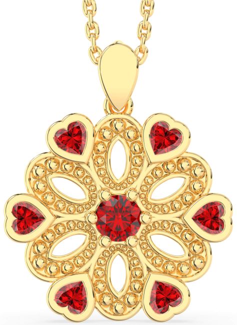 Ruby Gold Flower Necklace
