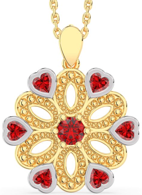 Ruby Gold Silver Flower Necklace