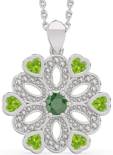 Emerald & Peridot Silver Flower Necklace