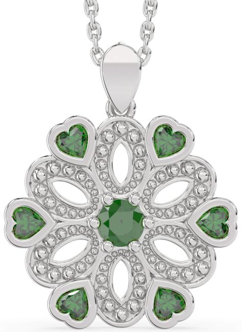 Emerald Platinum Flower Necklace