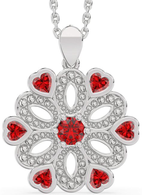 Ruby Platinum Flower Necklace