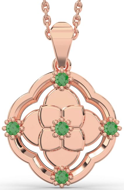Emerald Rose Gold Silver Flower Necklace