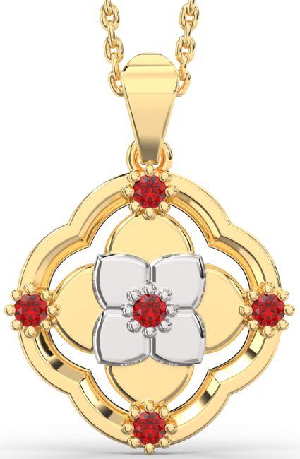 Ruby Gold Silver Flower Necklace