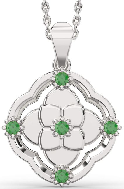 Emerald Platinum Flower Necklace