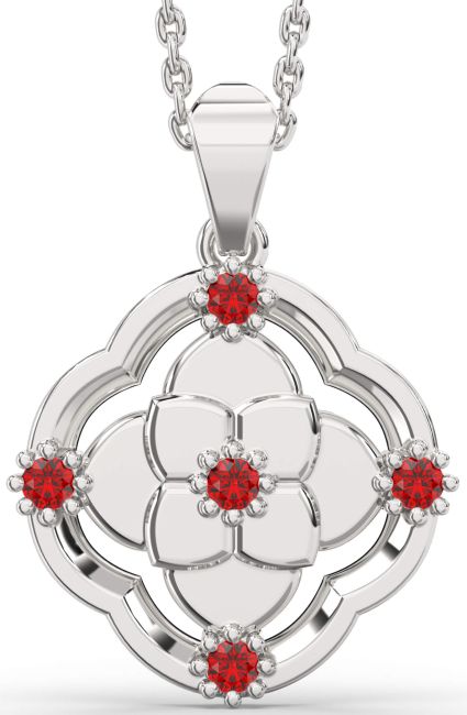 Ruby White Gold Flower Necklace