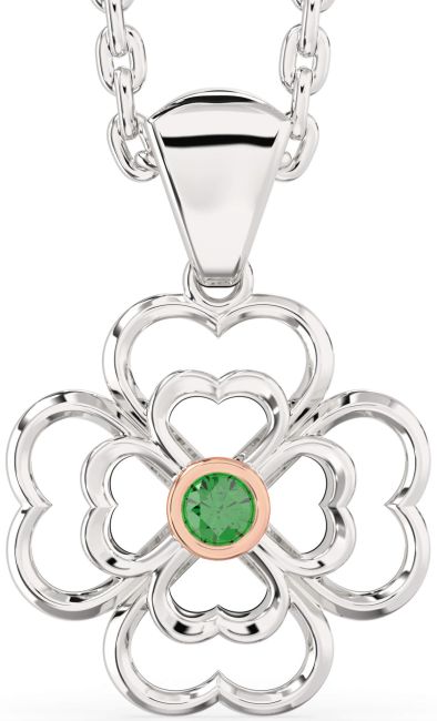 Emerald Platinum & Rose Gold Clover Necklace