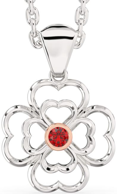 Ruby Silver & 10K Rose Gold Clover Necklace