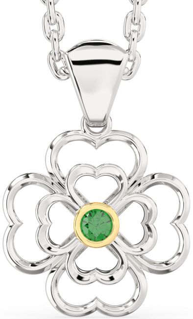 Emerald Silver & 10K gold Clover Necklace
