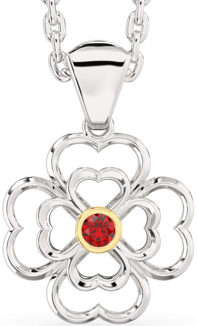 Ruby Gold Silver Clover Necklace