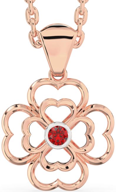 Ruby Rose Gold Silver Clover Necklace