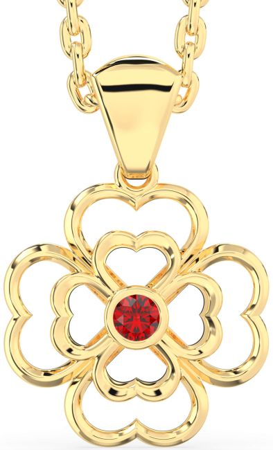Ruby Gold Silver Clover Necklace