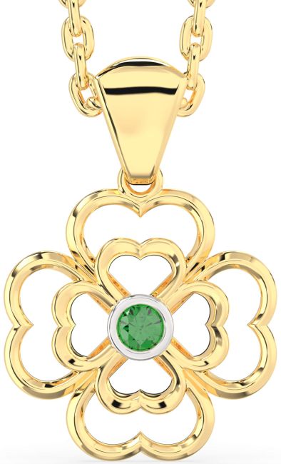Emerald Gold Silver Clover Necklace