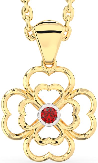 Ruby White Yellow Gold Clover Necklace