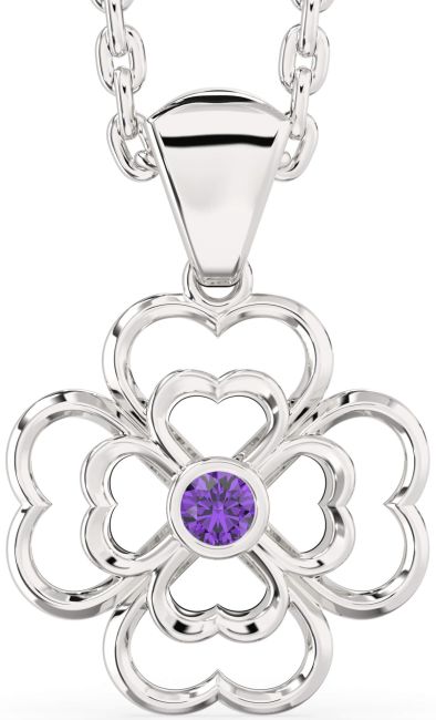 Amethyst Silver Clover Necklace