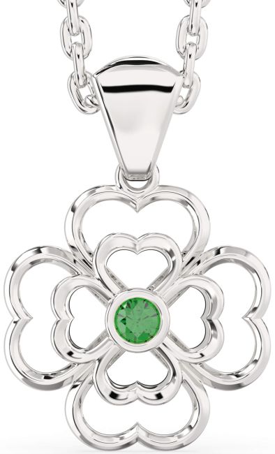 Emerald Platinum Clover Necklace