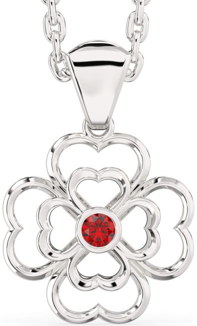 Ruby Silver Clover Necklace