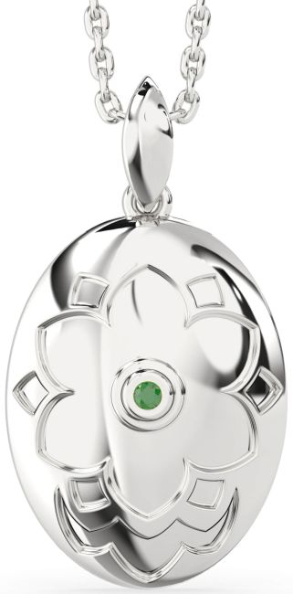 Emerald Silver Medallion Flower Necklace