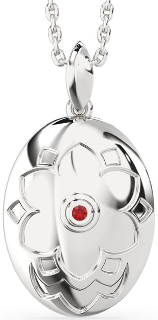 Ruby Platinum Medallion Flower Necklace