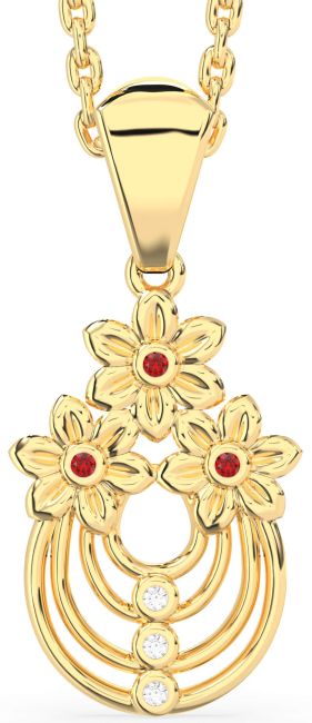 Diamond Ruby Gold Daisy Flower Necklace