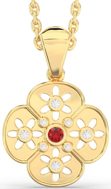 Diamond Ruby Gold Silver Flower Necklace