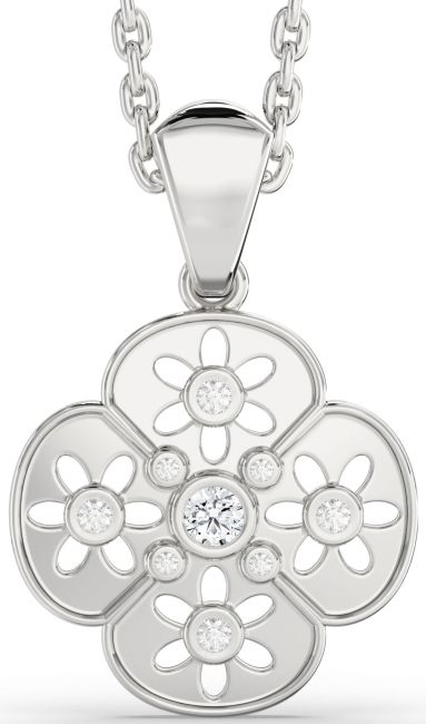 Diamond Silver Flower Necklace